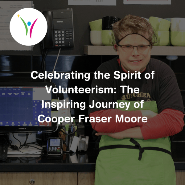 Cooper Fraser Moore at Grant's Cafe with a title that says, "Celebrating the Spirit of Volunteerism: The Inspiring Journey of Cooper Fraser Moore"