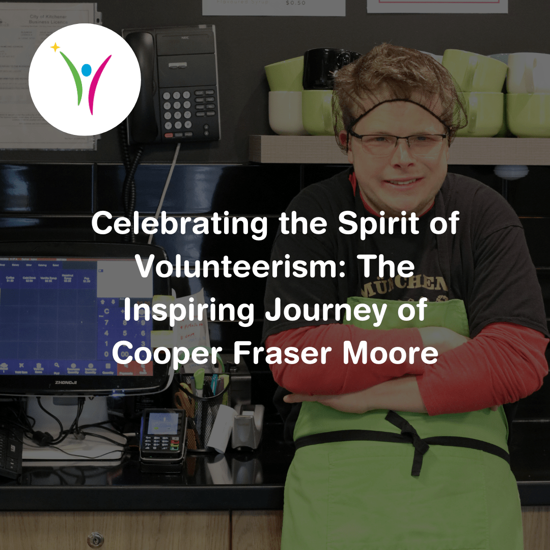 Cooper Fraser Moore at Grant's Cafe with a title that says, "Celebrating the Spirit of Volunteerism: The Inspiring Journey of Cooper Fraser Moore"